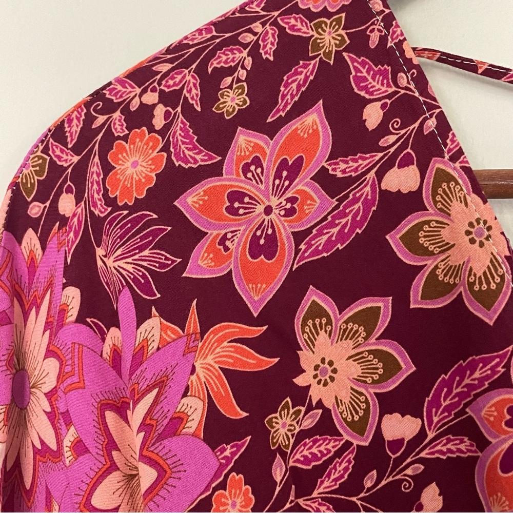 ANTHROPOLOGIE AAKAA Floral V-Neck Kimono Babydoll Mini Dress Pink Red Boho, M - Picture 6 of 17
